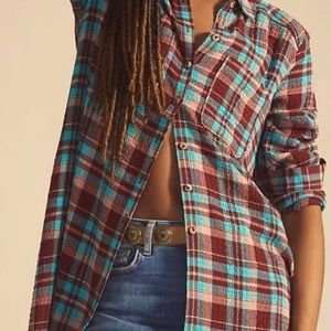 Pilcro longline plaid button down. Size L